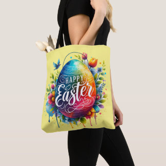 Happy Easter: Vibrant Watercolor Easter Egg Tote Bag