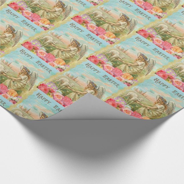 Happy Easter Vintage Angel and Lamb Gift Wrap (Corner)