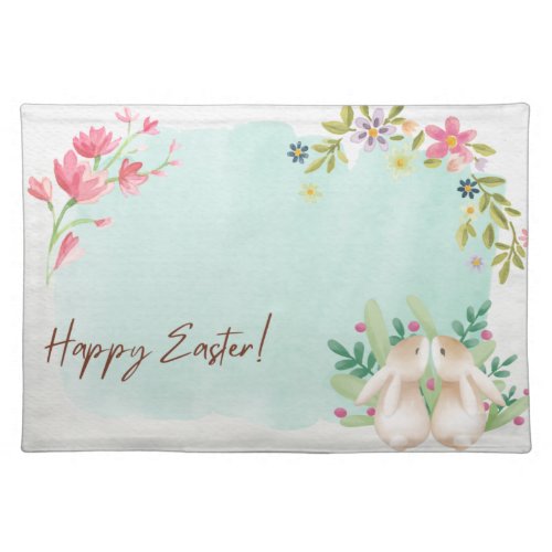 Happy Easter Vintage Bunnies Floral Cloth Placemat
