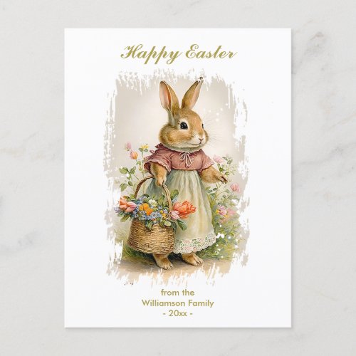 Happy Easter Vintage Bunny Florals Custom Text Holiday Postcard
