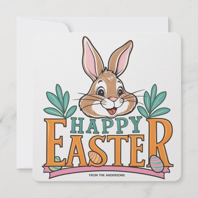 Happy Easter vintage Bunny  Holiday Card (Front)
