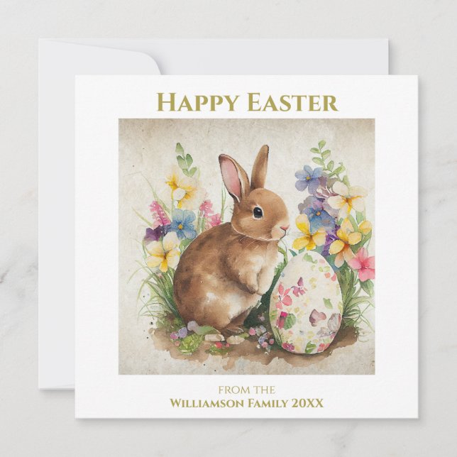 Happy Easter Vintage Bunny Rabbit Personalized Holiday Card (Front)