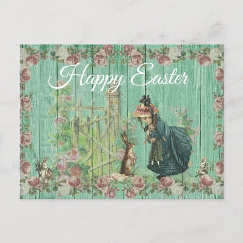 Happy Easter Vintage Bunny Rabbit postcard