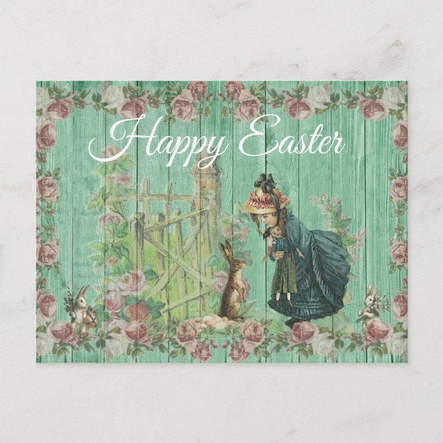 Happy Easter Vintage Bunny Rabbit postcard (Front)