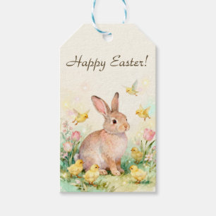 Happy Easter Vintage Bunny with Chicks Gift Tags