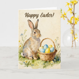 Happy Easter Vintage Bunny with Egg Basket Card