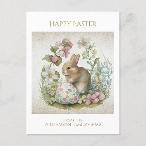 Happy Easter Vintage Bunny with Egg Personalized Holiday Postcard