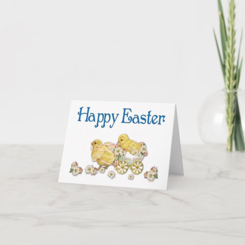 Happy Easter Vintage Chicks and Daisies Art Holiday Card