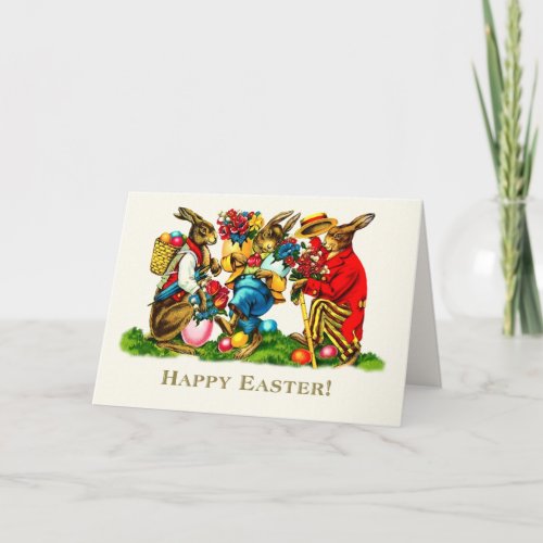 Happy Easter Vintage Easter Rabbits  Holiday Card