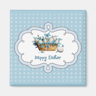 Happy Easter. Vintage Egg Basket Gift Magnet