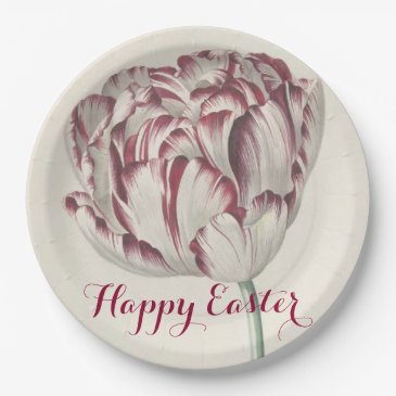 Happy Easter | Vintage Fine Art Tulip  Paper Plate