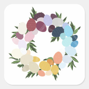 Happy Easter. Vintage Holiday Wreathe. Square Sticker