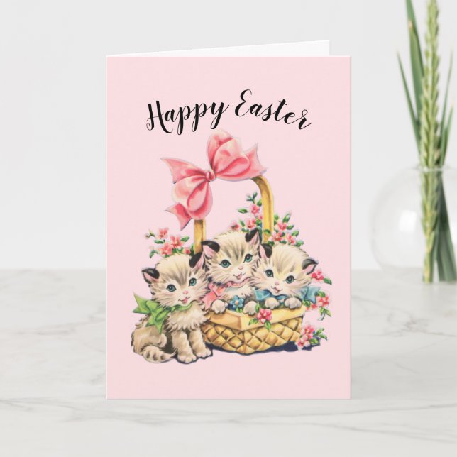 Happy Easter Vintage Kittens Card (Front)