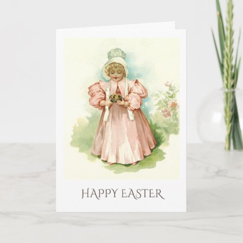 Happy Easter Vintage Little Girl with Chicks Holiday Card