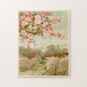 Happy Easter Vintage Pastoral Town Nest Puzzle