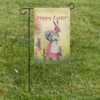 Happy Easter | Vintage Pink & Yellow  Easter Bunny Garden Flag