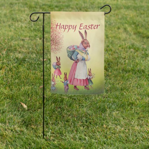 Happy Easter  Vintage Pink  Yellow  Easter Bunny Garden Flag