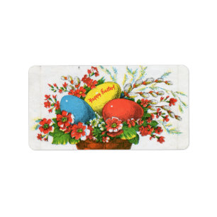 Happy Easter! Vintage postcard, eggs, painted, pus Label