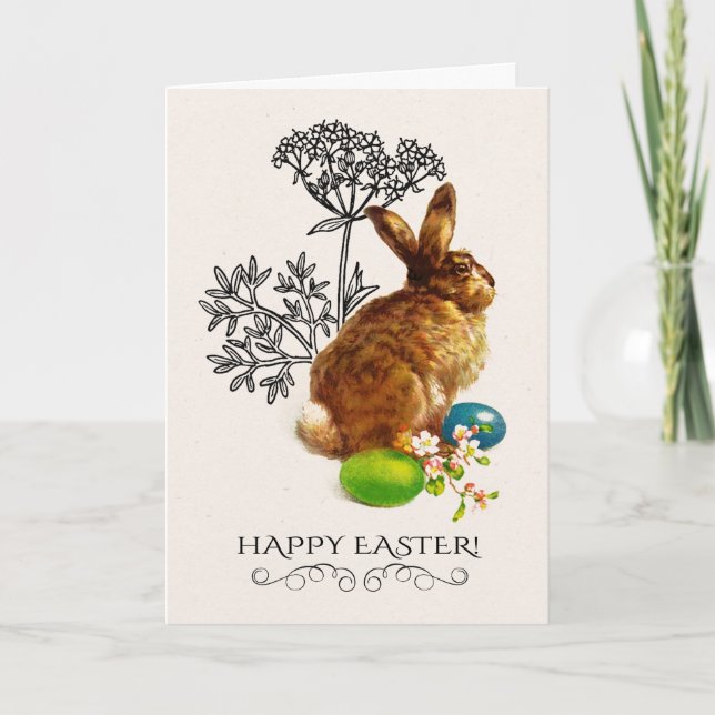 Happy Easter. Vintage Rabbit Painting  Holiday Card (Front)