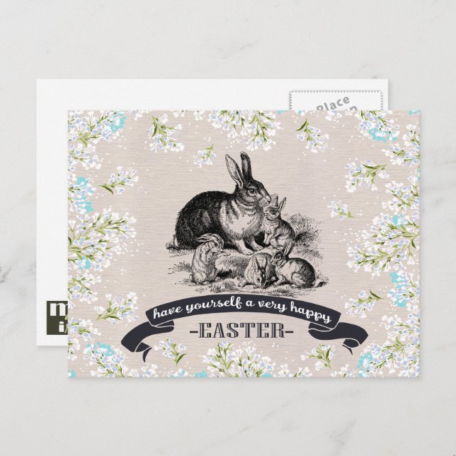 Happy Easter.Vintage Rabbits Easter Holiday Postcard (Front/Back)
