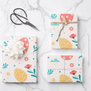 Happy Easter Vintage Red Egg Floral Wrapping Paper Sheets