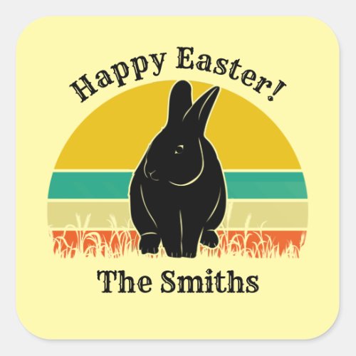 Happy Easter Vintage Sunset Bunny Silhouette Square Sticker
