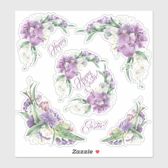Happy Easter Violet Florals Sticker (Sheet)