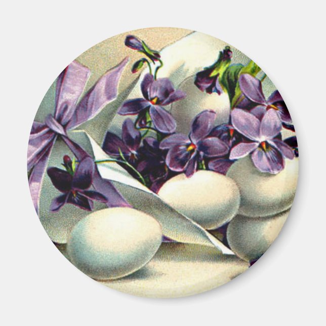 Happy Easter Violets & Eggs Vintage Magnet (Front)
