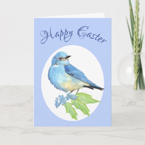 Happy Easter Watercolor Bird Mountain Bluebird Holiday Card