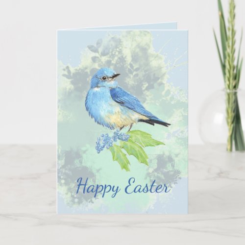 Happy Easter Watercolor Bluebird Bird  Holiday Card