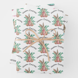 happy easter watercolor bunny 3 different patterns wrapping paper sheets