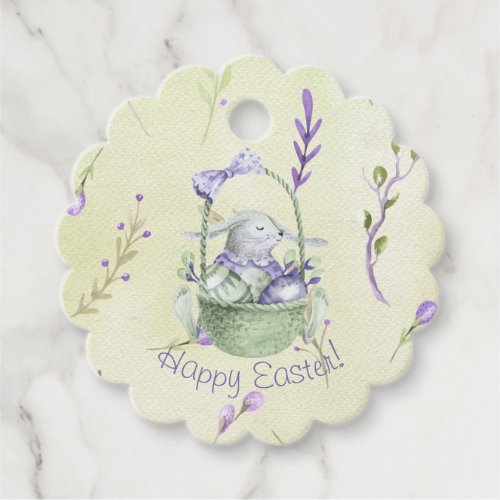 Happy Easter Watercolor Bunny and Egg Basket Favor Tags