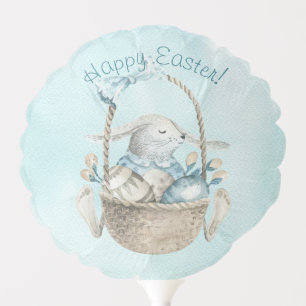 Happy Easter! Watercolor Bunny, Egg Basket Balloon