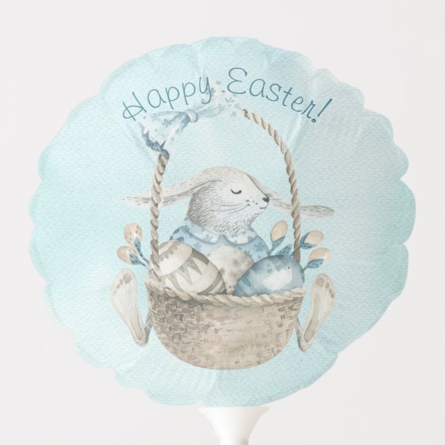 Happy Easter! Watercolor Bunny, Egg Basket Balloon (Front)