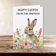 Happy Easter Watercolor Bunny in Flowers Family