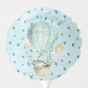 Happy Easter! Watercolor Bunny in Hot Air Balloon