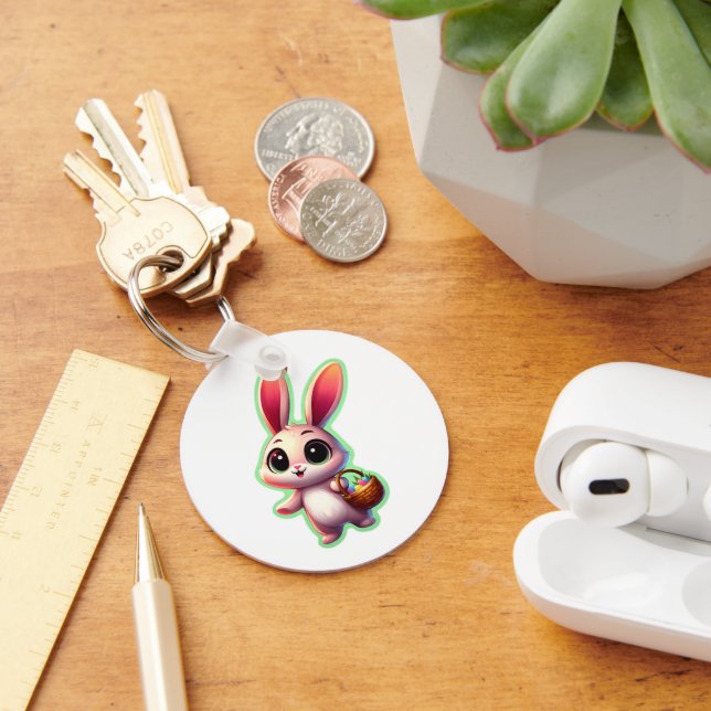Happy Easter Watercolor Bunny Keychain (Desk)
