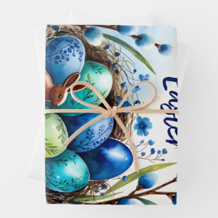 Happy Easter Watercolor Bunny Nest Card Wrapping Paper Sheets