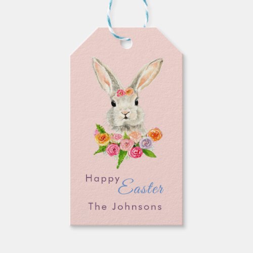Happy Easter watercolor bunny pink Gift Tags
