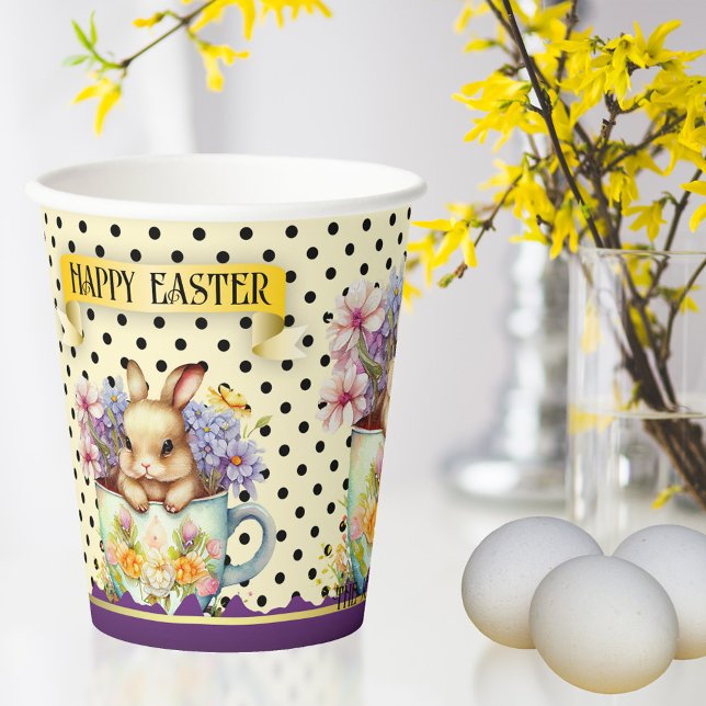 Happy Easter Watercolor Bunny Retro Paper Cups (Creator Uploaded)