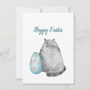 Happy Easter Watercolor Cat Holiday Card