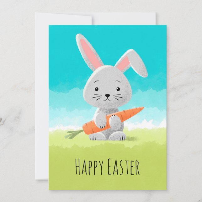 Happy Easter Watercolor Cute Bunny Carrot Holiday Card (Front)