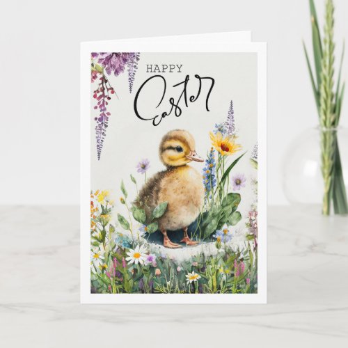 Happy Easter Watercolor Cute Duckling Holiday Card