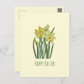 Happy Easter Watercolor Daffodils Flower Painting Postcard (Front/Back)