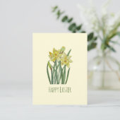 Happy Easter Watercolor Daffodils Flower Painting Postcard (Standing Front)