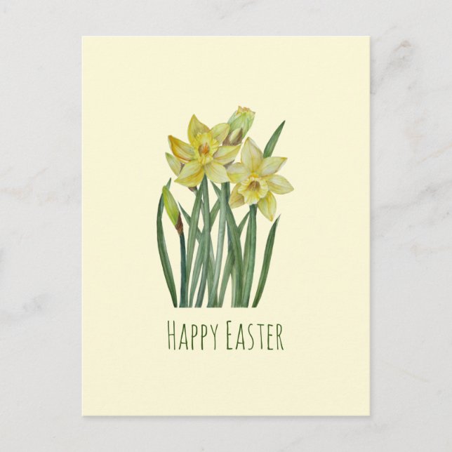 Happy Easter Watercolor Daffodils Flower Painting Postcard (Front)