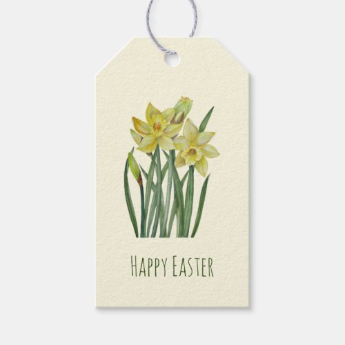 Happy Easter Watercolor Daffodils Illustration Gift Tags