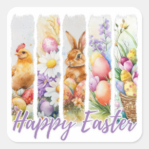 Happy Easter Watercolor Design Square Sticker