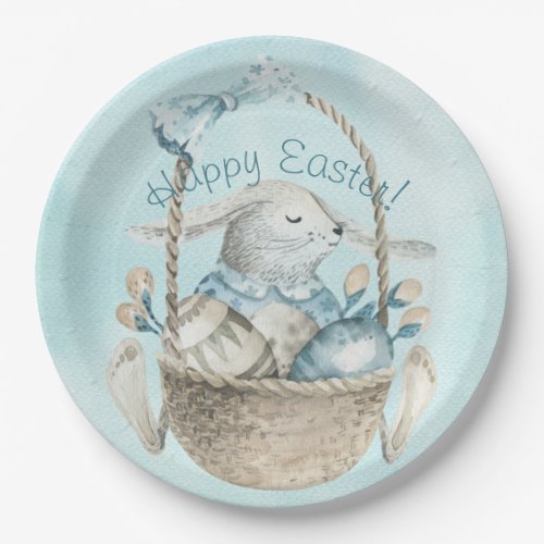 Happy Easter Watercolor Easter Bunny Egg Basket Paper Plates