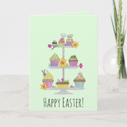 Happy Easter  Watercolor Easter Cupcakes Holiday Card